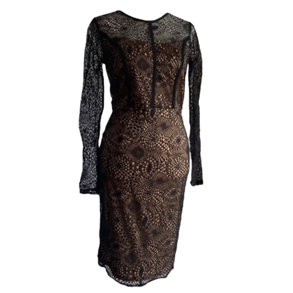 FOREVER 21 Lace Dress Black Taupe Small Webbing Midi WitchyCore Plazacore